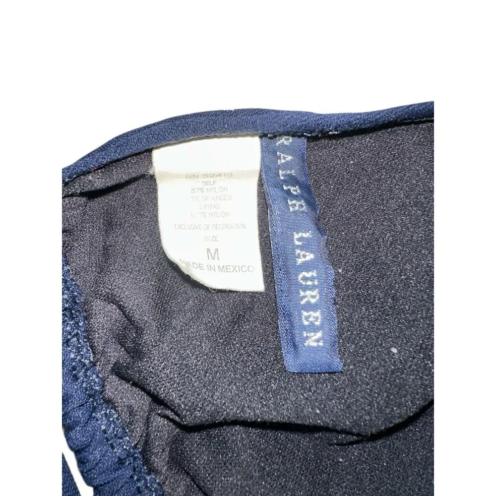 Vintage Polo Ralph Lauren Bikini Medium Navy Blue Embroidered White Pony 90s